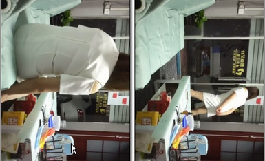 新片速递《城中村养生馆》老板娘穿着制服丝袜在店门口跳艳舞勾引过路客到店里按摩啪啪偷拍.f