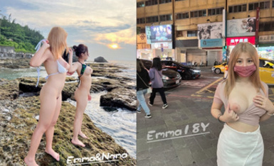 最新8月流出，推特八字大奶露臉反差婊【Emma18Y】高價訂閱福利，勇闖有人男廁景區超市露出道具紫薇野戰啪啪 (1)