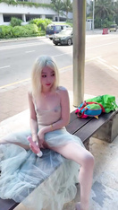 戶外人前露出自慰，合格的騷婊子站街女【彤彤乖】透明薄紗做不雅動作。
